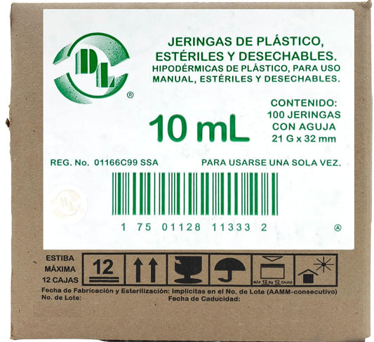 Jeringa con aguja de 10 mL Mca. DL